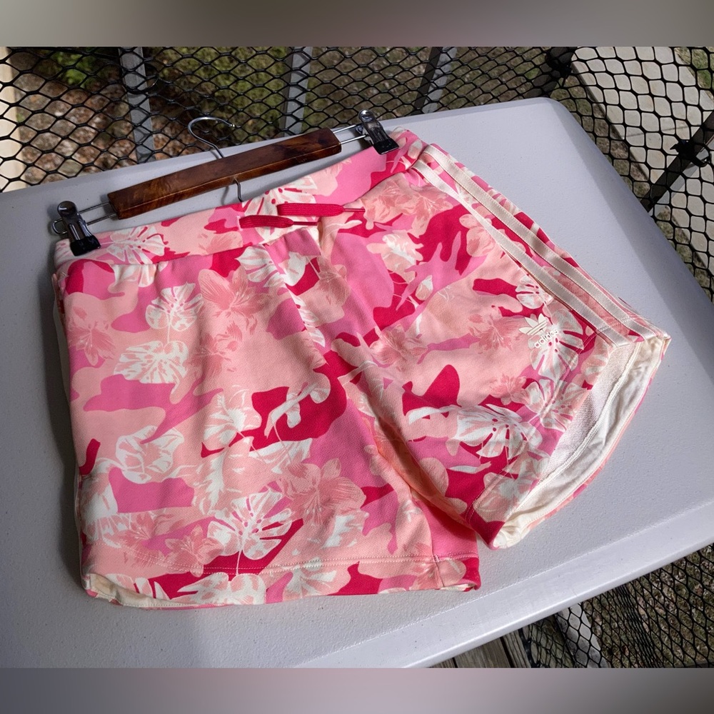 Adidas Cotton Shorts Pink Camo White Floral Palm Leaf Tropical Print NEW